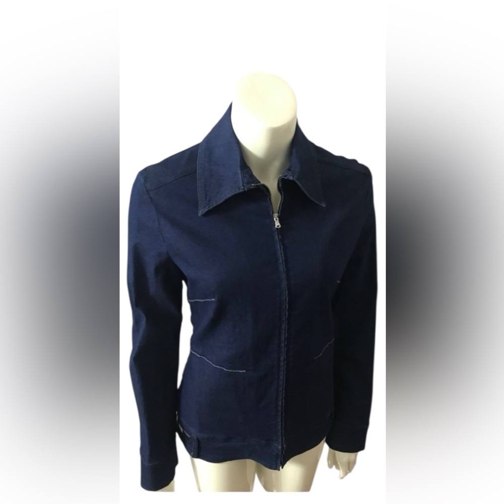 Nwt Gianfranco Ferre Dark Denim Zip Up Jacket Collar Blazer Type Size S